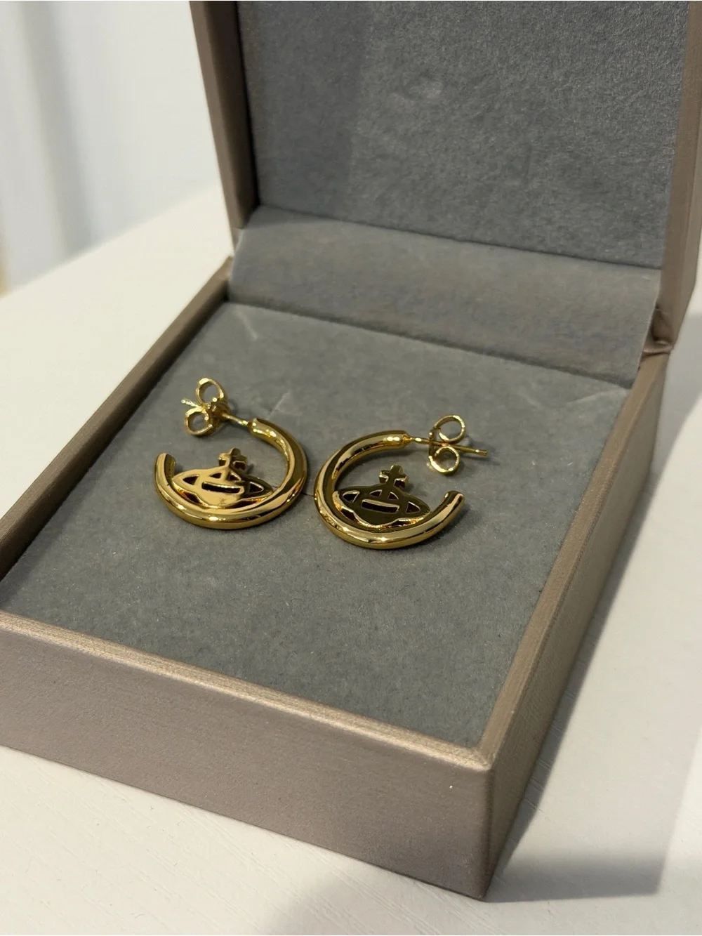 Vivienne WGold Crown Hoop Earrings by